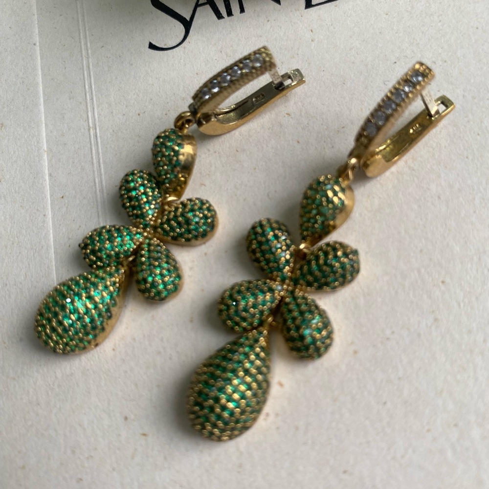 Natural Green Stone Silver Earrings